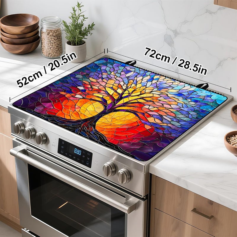 BVBOX Stove Top Cover Retro Flower Gas Stove Top Cover for Home Decoration Kitchen Pad Non-Stick Washable Cooktop Covers Countertop Protector Keep Stove Clean 28"x20" (Tree of Life-2) - Image 4